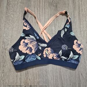 ROXY Fitness Swim Bikini Top Womens/Juniors Size Small swim suit navy and Peach